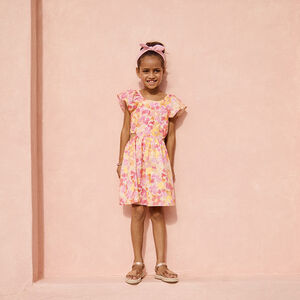 Φόρεμα κοντομάνικο σε seersucker με floral σχέδιο για κορίτσι 