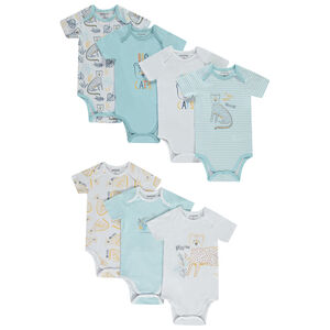 "Σετ από 7 κοντομάνικα κορμάκια με σχέδια αιλουροειδών για αγόρι μωρού με διαφορετικές ανοιγμένες ανάλογα με την ηλικία" 