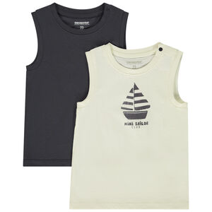 "Σετ από 2 αμάνικα μπλουζάκια μονόχρωμα και φαντεζί για μωρό αγόρι" 