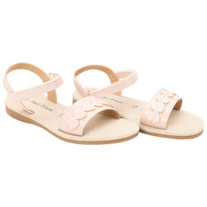 Σανδάλια ροζ poudré με velcros και patch καρδιά για κορίτσι 