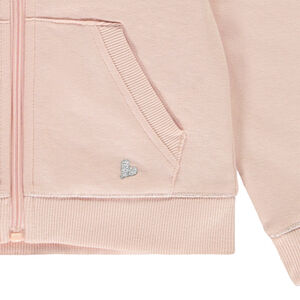 Ζακέτα μονόχρωμη με κουκούλες και τσέπη + κέντημα καρδιά για κορίτσι 