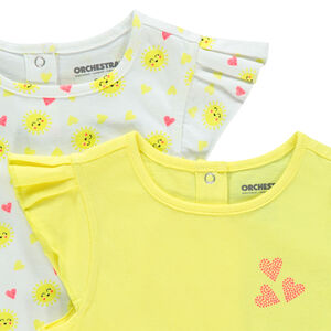 Σετ από 2 t-shirts μονόχρωμο/εμπριμέ με βολάν στα μανίκια 