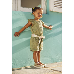 Κοντό φόρεμα με ζώνη από εκτυπωμένο φουλάρι για μωρό κορίτσι 