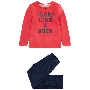 Δίχρωμη βελουτέ πιτζάμα με τυπωμένο μήνυμα 