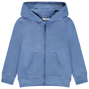 Ζακέτα με κουκούλα από φούτερ μονόχρωμη για αγόρι 