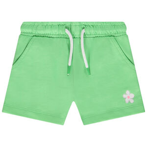 Σορτς μονόχρωμο σε molleton με σχέδιο λουλούδι για κορίτσι 