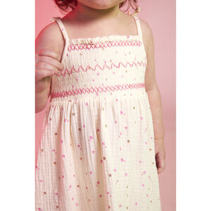 Φόρεμα με τιράντες από βαμβακερή γάζα με λουλούδια για μωρό κορίτσι 