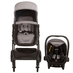 Καρότσι τρίο συνδυασμένο με κάθισμα αυτοκινήτου και λίκνο γκρι με μαύρο. 