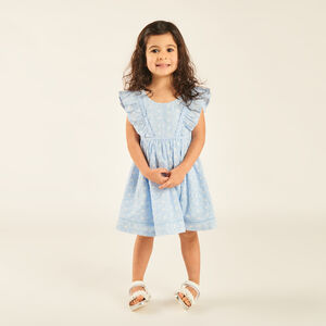 Φόρεμα με ρυθμιζόμενους ιμάντες και βολάν από αγγλική κεντήματα για κορίτσι μωρό. 