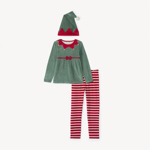 Set pyjama ludique 3 pièces lutin de Noël pour fille 