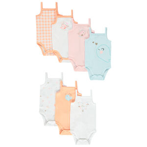 Σετ 7 αμάνικων μπλουζάκια jersey με φαντεζί σχέδια για bebe κορίτσι 