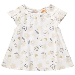 Τοπ με κοντά μανίκια με βολάν από σατέν για bebe κορίτσι 