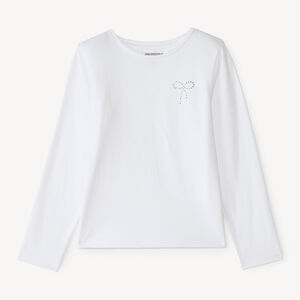 T-shirt κοριτσιών με μακριά μανίκια και φιόγκο από κρύσταλλα. 