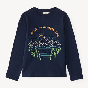 T-shirt à manches longues avec broderie de montagnes pour garçon 