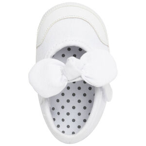 Λευκά υφασμάτινα παπούτσια με σκρατς και φιόγκο για μωρό κορίτσι 