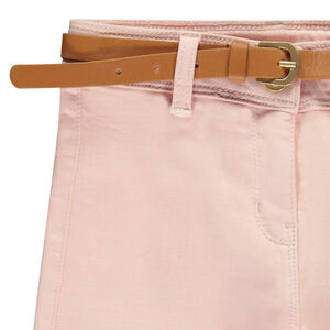 Παντελόνι denim σε ροζ απόχρωση με φαρδιά γραμμή και ζώνη για κορίτσι 