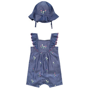 Σορτσάκι + καπέλο από υφασμάτινο με κεντημένα λουλούδια για μωρό κορίτσι 