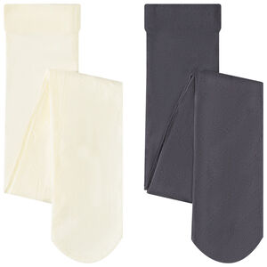 Lot de 2 collants épais en tricot pointelle uni pour fille 