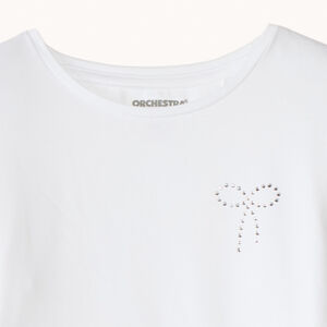 T-shirt κοριτσιών με μακριά μανίκια και φιόγκο από κρύσταλλα. 