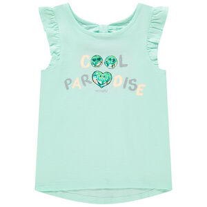 T-shirt με βολάν στα μανίκια σχέδιο μήνυμα Smiley Main T-shirt με βολάν στα μανίκια σχέδιο μήνυμα Smiley
