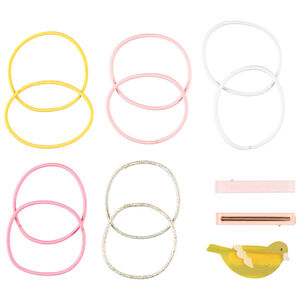 Σετ από 3 φαντεζί τσιμπιδάκια + 10 μονόχρωμα λαστιχάκια για κορίτσι 