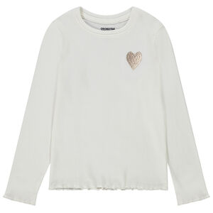 T-shirt μακρυμάνικο ριπ με κέντημα καρδιά για κορίτσι 