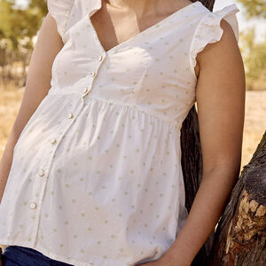 Γυναικείο πουκάμισο με κοντά μανίκια και βολάν, με σχέδιο 