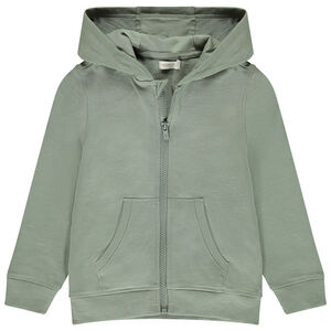 Ζακέτα με κουκούλα από φούτερ μονόχρωμη για αγόρι 