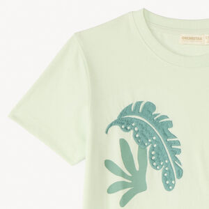 T-shirt με κοντά μανίκια με κέντημα τροπικών φύλλων για αγόρια 