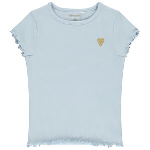 Κοντομάνικο T-shirt από πλεκτό με κέντημα καρδιά για κορίτσι 