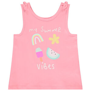 Αμάνικο μπλουζάκι jersey με φιόγκους και φαντεζί glitter print για bebe κορίτσι 