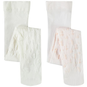 Σετ από 2 λεπτά καλσόν με ανάγλυφα floral μοτίβα για bebe κορίτσι 