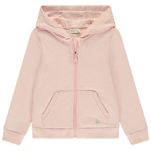 Ζακέτα μονόχρωμη με κουκούλες και τσέπη + κέντημα καρδιά για κορίτσι 