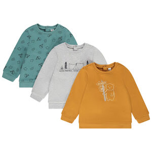 Lot de 3 sweats en molleton gratté imprimé fantaisie pour bébé garçon Main Lot de 3 sweats en molleton gratté imprimé fantaisie pour bébé garçon