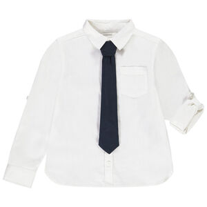 Chemise à manches longues ajustables en coton avec cravate Main Chemise à manches longues ajustables en coton avec cravate