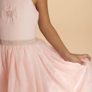 Φόρεμα γιορτής δίχρωμο με τιράντες και λουλούδι για κορίτσι 