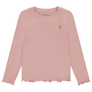 T-shirt μακρυμάνικο ριπ με κέντημα χρυσής καρδιάς για κορίτσι 