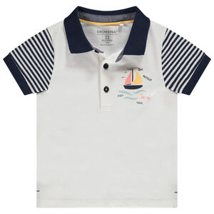 Πόλο κοντομάνικο ριγέ βαμβακερό piqué print voilier για bebe αγόρι 