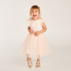 Robe bi-matière effet 2-en-1 avec ailes de papillon pour bébé fille 