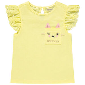 T-shirt κοντομάνικο με βολάν και τσέπη με σχέδιο 