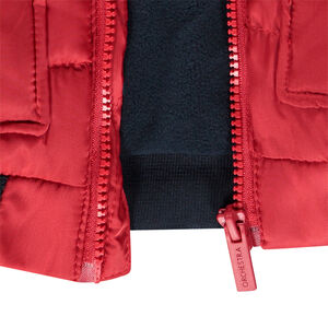 Αμάνικο πάνινο μπουφάν με κουκούλα και λαστιχένιο σήμα για αγόρι 