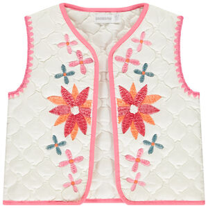 Ζακέτα αμάνικη από voile με φαντεζί κέντημα για κορίτσι 