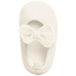 Ασημένια παπούτσια με ελαστικό λουράκι και φιόγκο για bebe κορίτσι 