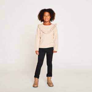 Πουλόβερ μακρυμάνικο πλεκτό φαντεζί με βολάν και πλεξούδες για κορίτσι 