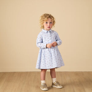Φόρεμα μακρυμάνικο από υφασμάτινο ριγέ με σχέδιο λουλούδια για μωρό κορίτσι 