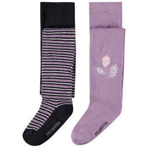 Lot de 2 collants épais en maille imprimé fantaisie pour fille 