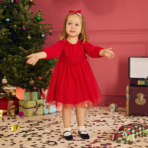 Γιορτινό φόρεμα μακρυμάνικο με τούλι και glitter για bebe κορίτσι 