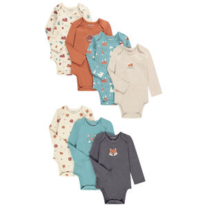 Lot de 7 bodies manches longues en jersey imprimé renards et oursons pour bébé garçon Main Lot de 7 bodies manches longues en jersey imprimé renards et oursons pour bébé garçon