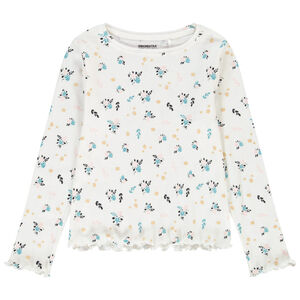 T-shirt manches longues côtelé imprimé fleuri pour fille Main T-shirt manches longues côtelé imprimé fleuri pour fille