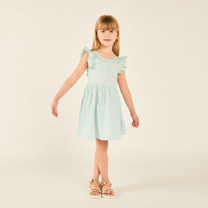 Φόρεμα κοντό μανίκι με λουλούδια και ανοιχτή πλάτη για κορίτσι 